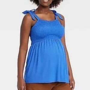 Isabel Maternity Tie Strap Baby Doll Top Blue Size XS NWT